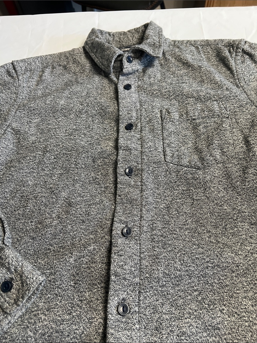 Grayers Heritage Flannel in Gray Marled Knit Button-Down Shirt. 100% Cotton.